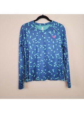 Rabbit EZ Running Tee sz M Long Sleeve Blue Teal Pink Logo Soft